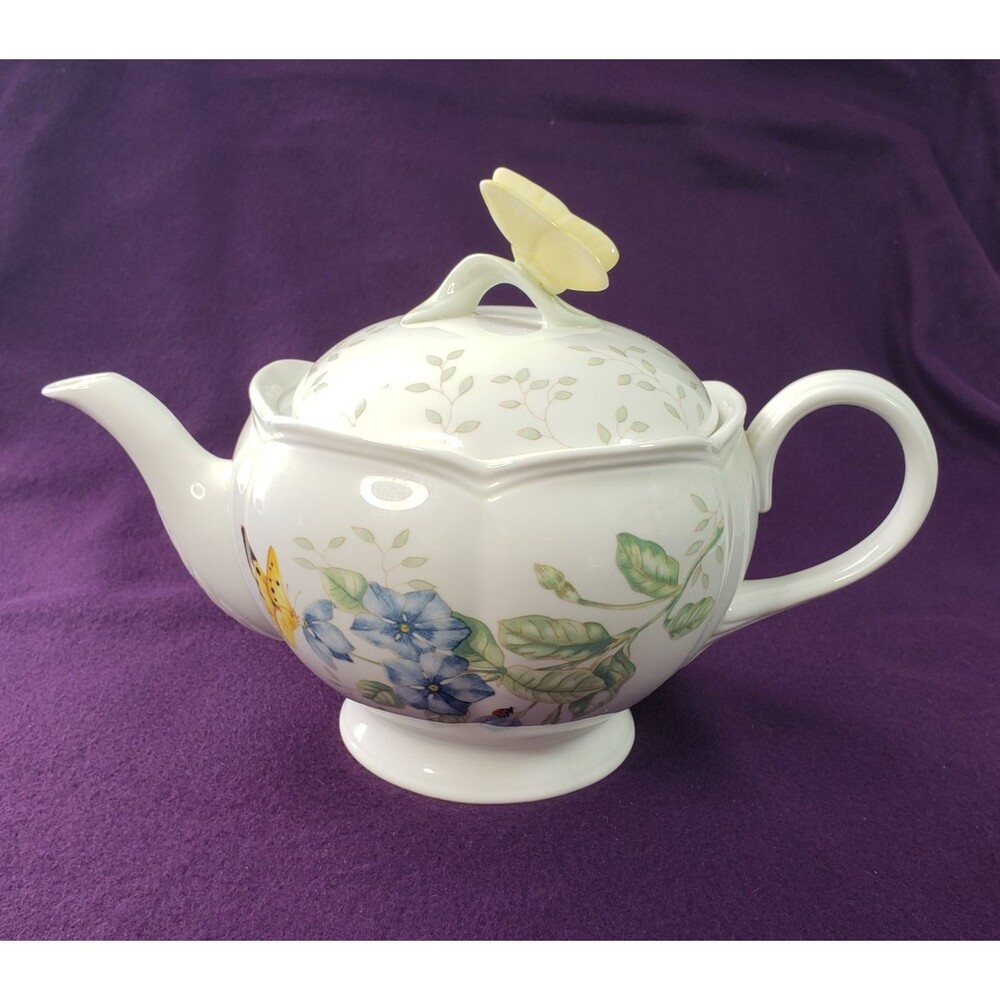 Lenox Butterfly Meadow Porcelain Teapot Tea Pot Louise Le Luyer Floral Spring